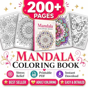 Más de 200 páginas para colorear de mandalas para niños y adultos / Páginas para colorear en PDF imprimibles / Actividad artística para aliviar el estrés (descarga gratuita)