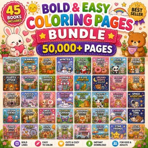 Bold & Easy Coloring Pages Bundle 50000+ | Kawaii Coloring Book PDF | Kids Adults Printable Instant Download