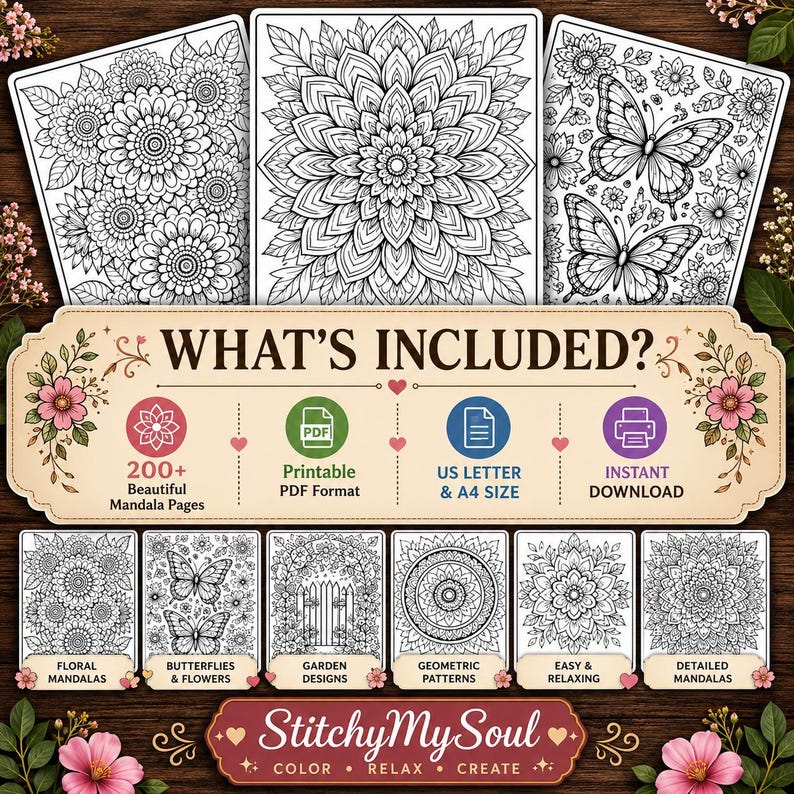 Mandala coloring pages PDF instant download digital coloring book.