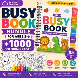 キッズビジーブックメガバンドル印刷可能PDF | 1000ページ以上の幼児向けアクティビティページ、就学前学習、ホームスクールバインダー、即時ダウンロード