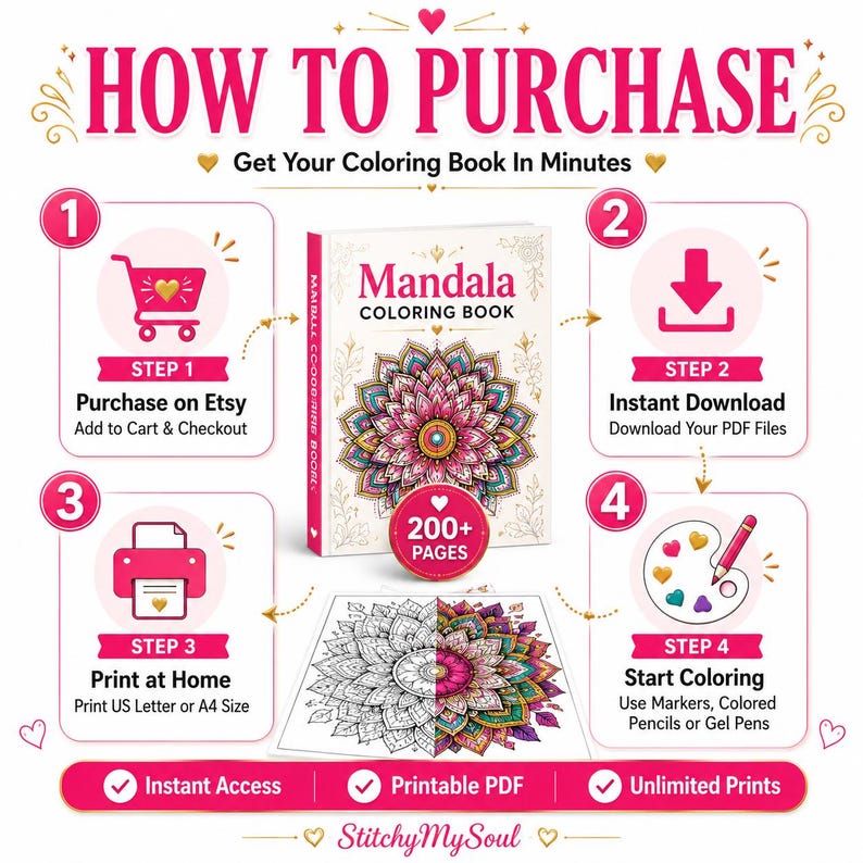 Stress relief mandala coloring activity printable PDF.