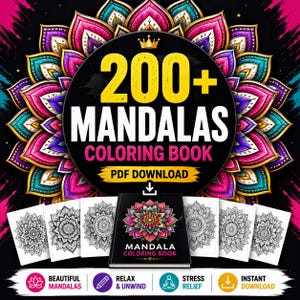 Relaxing printable coloring activity with mandala artwork.
Digital mandala coloring book instant download printable PDF.