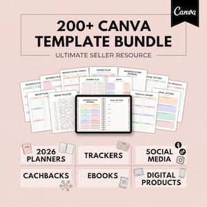 200+ Canva PLR Templates Bundle | Editable Planner Journal Tracker Templates | Digital Products Pack PLR MRR Rights Included