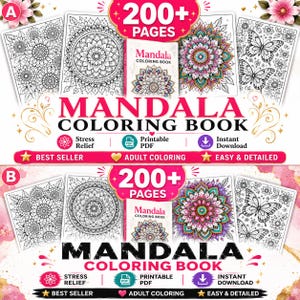 mindfulness coloring book with 200 mandala designs.