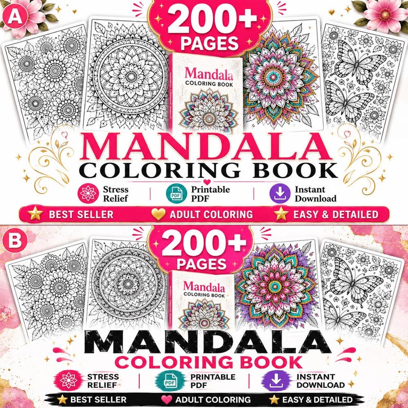 mindfulness coloring book with 200 mandala designs.
