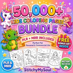 50,000+ Coloring Bundle Pack , PLR/MRR Rights PDF Download