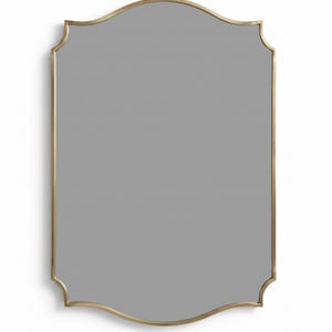 Minimal brass scalloped mirror on white background