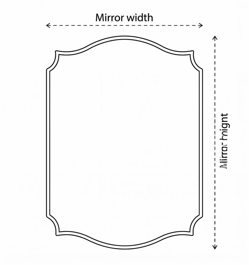 Scalloped mirror dimension guide with width and height