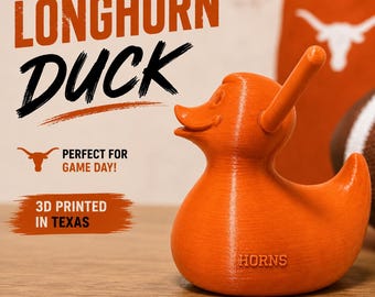 Longhorn Duck, Burnt Orange Game Day Decor, 3D Printed Sports Fan Desk Buddy