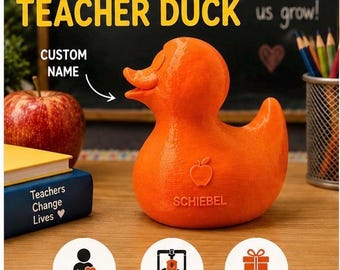 Personalized 3D Printed Kindergarten Teacher Duck, Desk Decor Gift