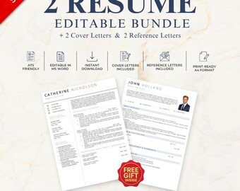 2-in-1 ATS Resume Templates | Editable Word Bundle | Cover & Reference Letters | Instant Download – (Beige/Sky)