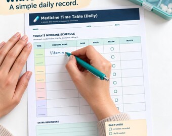 Daily Medication Tracker Printable | Medicine Schedule | Pill Tracker | Medication Log | Daily Health Planner | Instant PDF Download