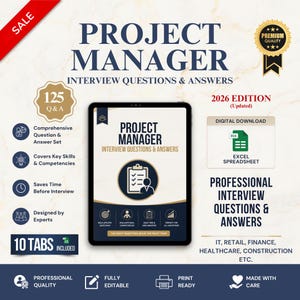 125 Project Manager Interview Questions & Answers | Role-Specific Question Bank | Excel Template | Instant Download
