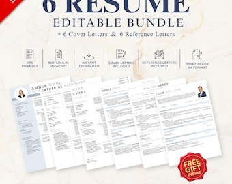6 ATS Resume Templates | Editable Word Bundle | Cover & Reference Letters | Instant Download – (Sky)