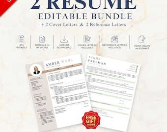 2-in-1 ATS Resume Templates | Editable Word Bundle | Cover & Reference Letters | Instant Download – (Beige/Olive)