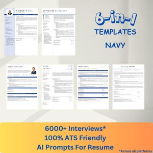 Code#603 (Navy): 6-in-1 ATS Resume Templates – Professional Design Bundle