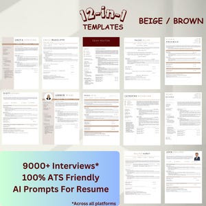 Code#1201 (Beige/Brown): 12-in-1 ATS Resume Templates – Professional Design Bundle