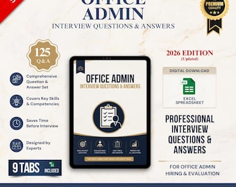 125 Office Admin Interview Questions & Answers | Role-Specific Question Bank | Excel Template | Instant Download