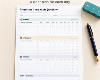 Weekly Medication Tracker Printable | Medicine Schedule | Pill Tracker | Medication Log | Supplement & Vitamin Planner | Instant Download