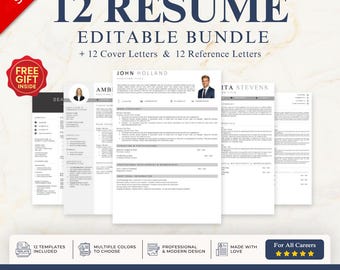 12 ATS Resume Templates | Editable Word Bundle | Cover & Reference Letters | Instant Download – (Grey)