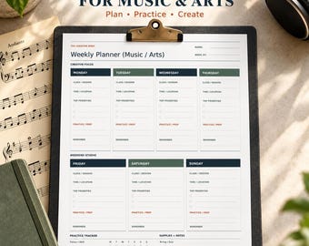 Weekly Music & Arts Planner Printable | Creative Practice Tracker, Artist Music Student Schedule, Studio Planner | Instant PDF Download