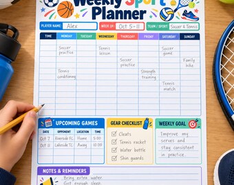 Weekly Sports Planner Printable | Youth Sports Schedule | Athlete Practice & Game Planner | Kids Sports Organizer | Instant PDF Download