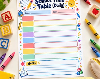 Daily School Timetable Printable | Class Schedule for Kids, Student School Planner, Classroom Schedule | Instant PDF Download and Print