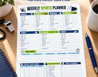Weekly Sports Planner Printable | Athlete Practice & Game Schedule, Goals, Gear Checklist, Notes | Instant PDF Download and Print