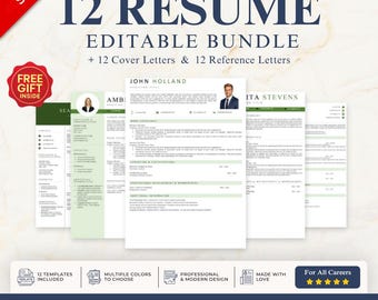 12 ATS Resume Templates | Editable Word Bundle | Cover & Reference Letters | Instant Download – (Olive)