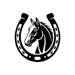 Horse Head Horseshoe SVG PNG | Equestrian Cut File | Farm Animal Vector |Instant Digital Download