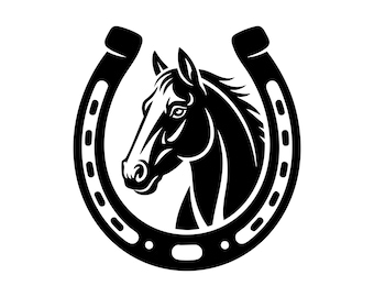 Paardenhoofd hoefijzer SVG PNG | Paardensport gesneden bestand | Boerderijdieren Vector |Directe digitale download