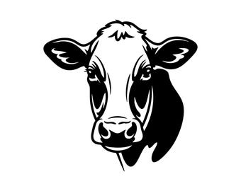 Holstein koe SVG hoofd portret - boerderijdieren silhouet - digitale download