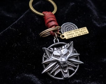 Witchr Wolf Medallion Leather Keychain Geralt Sword Key Ring Gaming Accessory