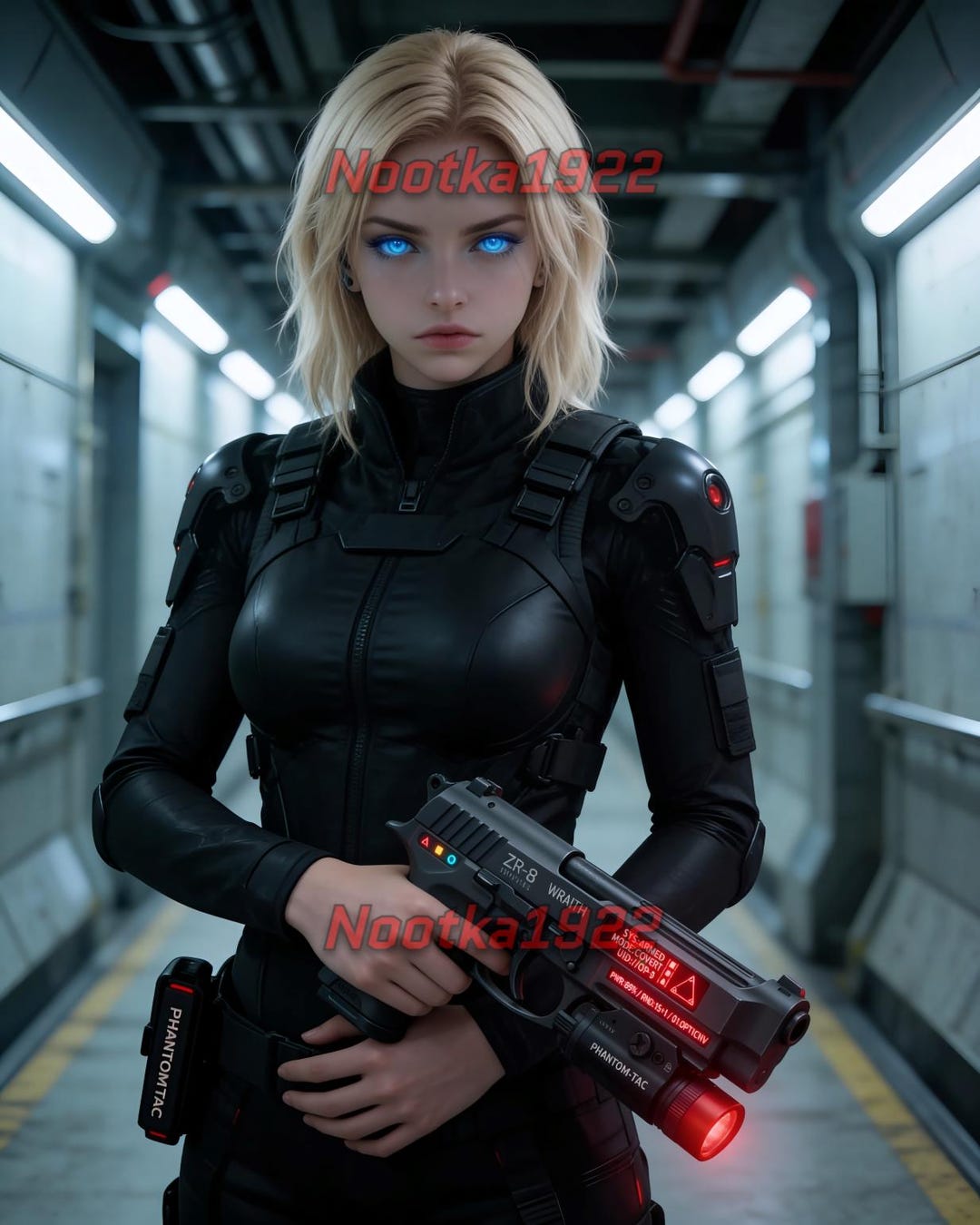 Blonde Cyberpunk Futuristic Poster, Tactical Ghost Wall Art, Female ...