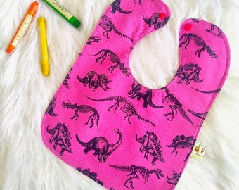 Reversible Bib- Pink Dinosaur