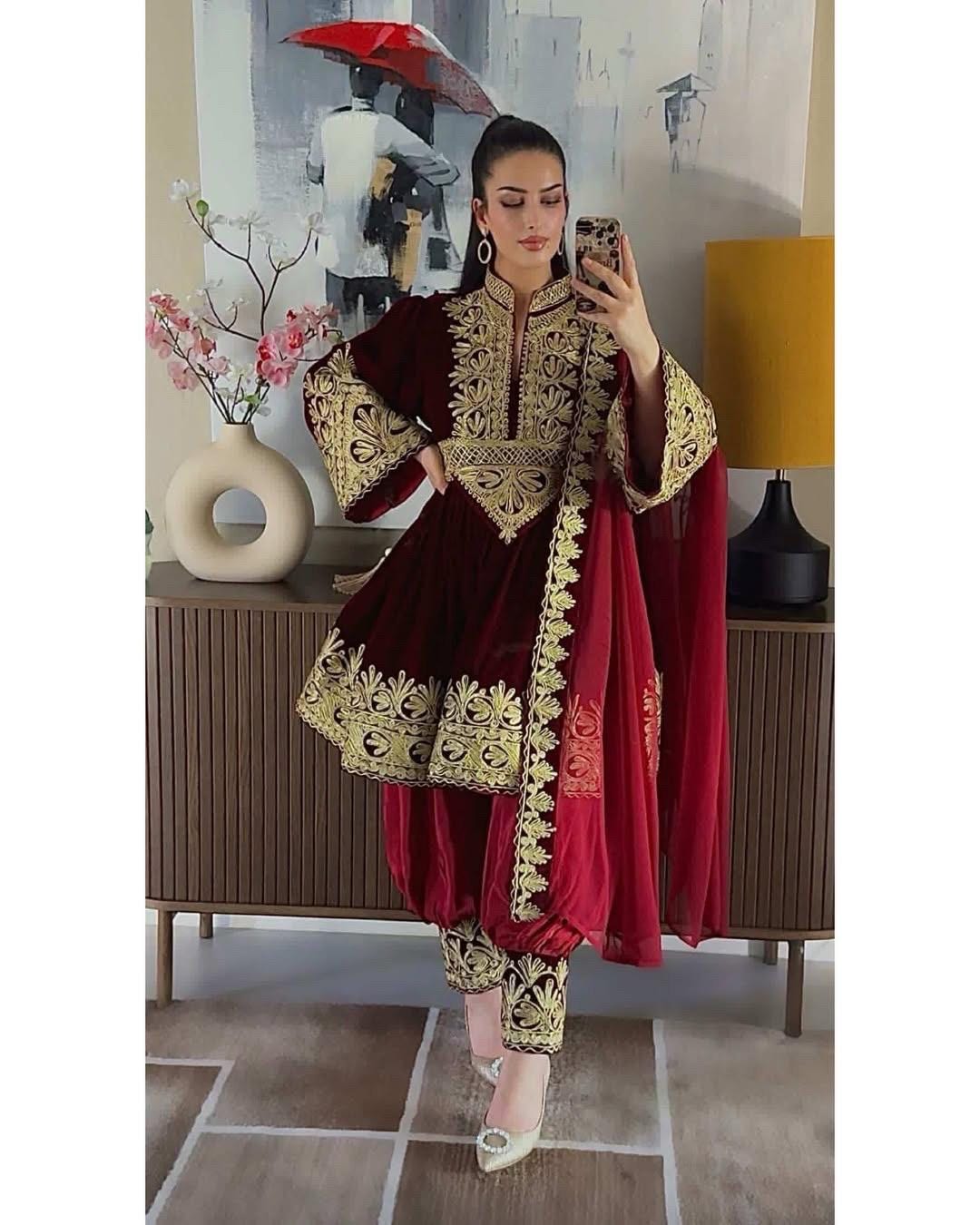 maroon and gold traditional dresses Burgundy Gold Embellished Crop Top Evening Wedding Prom Party Dress main image 0