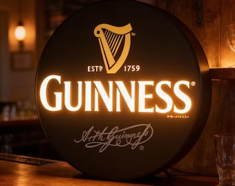 Luminária de LED Guinness | Lâmpada de bar em homenagem à cerveja stout irlandesa, decoração de parede (234 mm)
