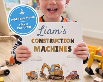 Libro di fiabe personalizzato per bambini, libro a tema camion con nome, regalo di compleanno per bambini o bambine di 2, 3 e 4 anni, piccolo ricordo da piccolo costruttore.