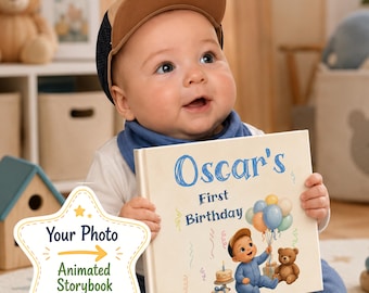 Personalized First Birthday Book | Custom Baby Name Story | Character Created from Your Child's Photo | 1st Birthday Keepsake Gift, 24 Pages