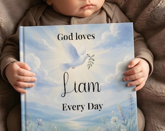 Personalized Christian Baby Boy Book, Christening Keepsake, God Loves You Story with Name, Baptism Gift for Boy