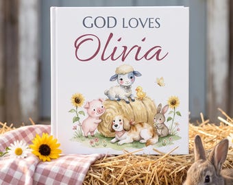 Personalized Christian Baby Book with Name, God Loves You Storybook, Baptism Christening Gift, Bible Stories Keepsake for Kids