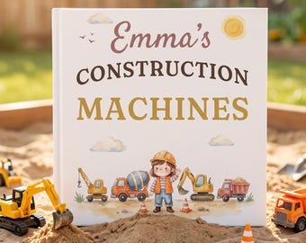 Libro personalizzato per bambini e bambine, storia personalizzata sui veicoli da costruzione, avventura con bulldozer e camion ribaltabile, regalo perfetto per i piccoli amanti dei camion.