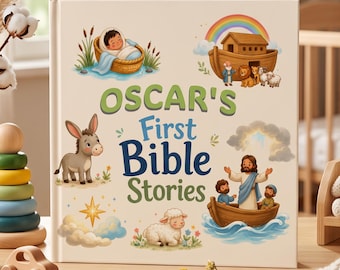 Personalized First Bible Stories Book with Name, Christian Baby Book, Baptism Christening Gift, Faith Keepsake for Kids