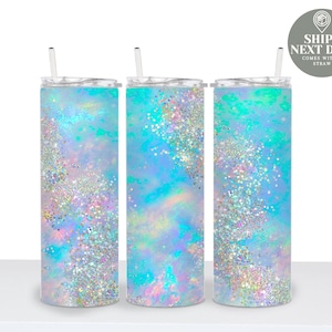 Ice Opal Faux Glitter Tumbler, Tumbler with Lid & Straw, Custom Tumbler, Glitter Personalized Tumbler, 20 oz Skinny Tumbler