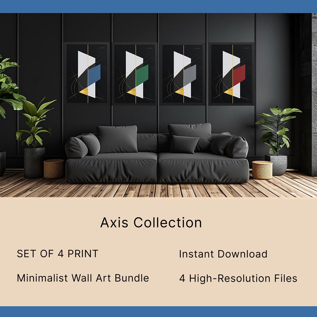 Set of 4 Minimalist Abstract Wall Art Prints, Black Geometric Gallery ...