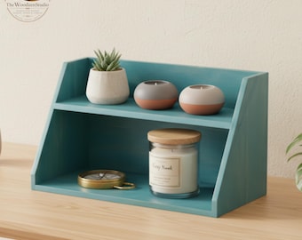 Organizador de bancada de madeira, suporte de armazenamento de mesa, expositor de madeira de 2 níveis, prateleira de bancada de cozinha, organizador de toucador de banheiro