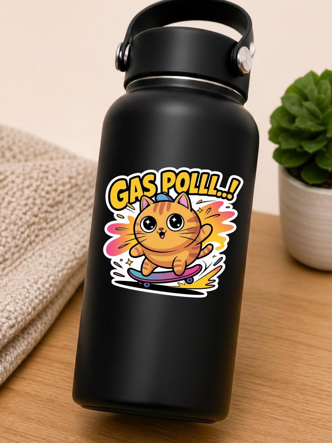Funny Gas Poll Cat Kawaii Skateboarding Cat Sticker | Vinyl Decal - Etsy