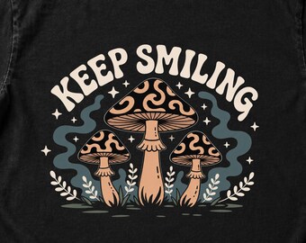 Keep Smiling Mushroom Cottagecore T-shirt | Retro Woodland Positive Vibes