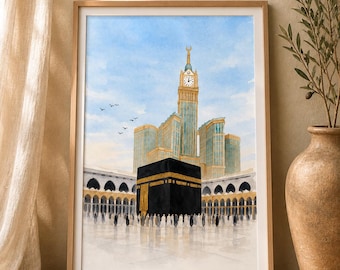 Umrah Mubarak Wall Art Printable Islamic Gift Kaaba Poster Neutral Beige Decor A3 A2 A1 Digital Download