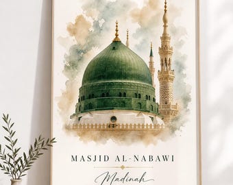 Set di arte da parete islamica di 3 stampabili | Moschea Al Nabawi, Kaaba, Al Aqsa | Decorazioni per la casa musulmane beige neutro | Stampe della Mecca Medina Gerusalemme
